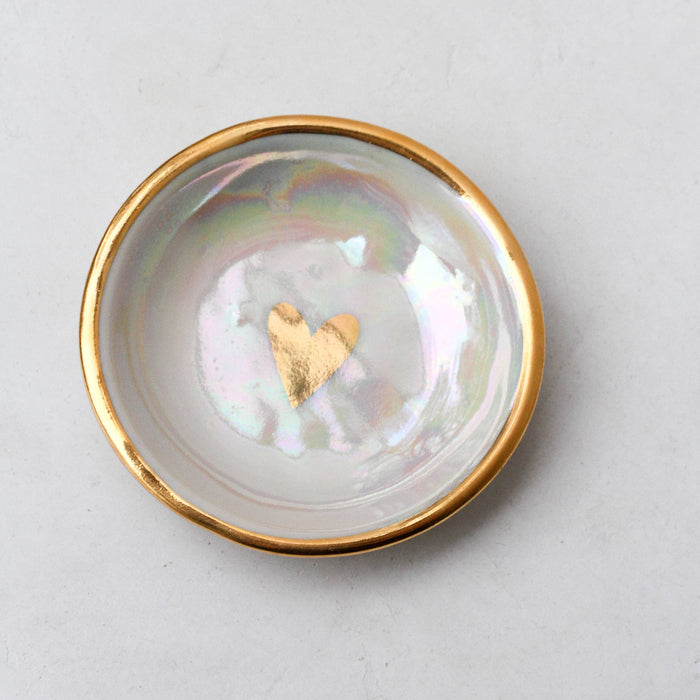 Iridescent Heart Ring Dish | Handmade Pottery with Gold
