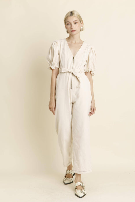CONTRAST STITCH JUMPSUIT IVORY