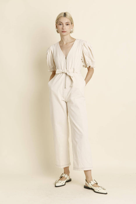 CONTRAST STITCH JUMPSUIT IVORY