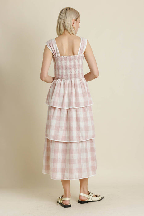 AD2125 - GINGHAM TIERED MIDI DRESS