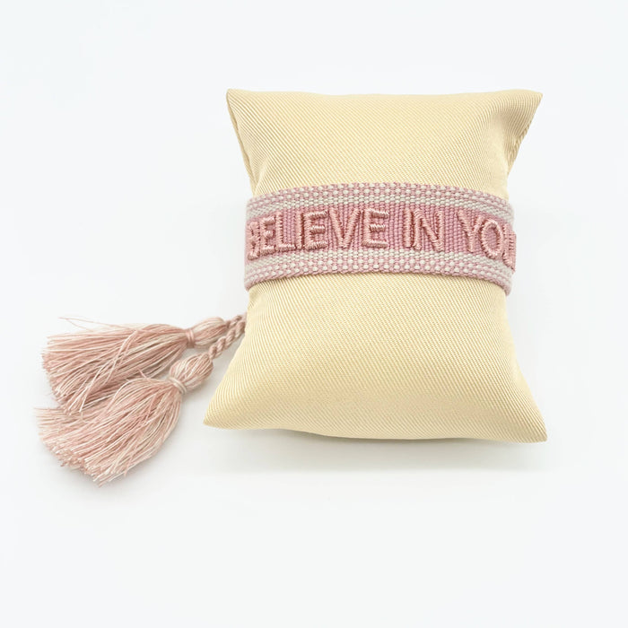 BELIEVE IN YOURSELF statement bracelet woven, embroidered