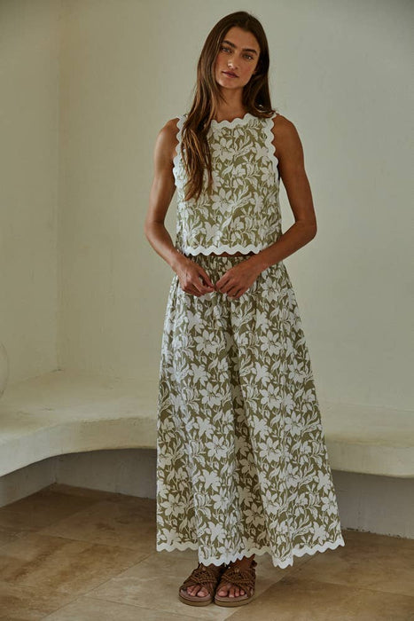 Woven Cotton Floral Print Flare Maxi Skirt