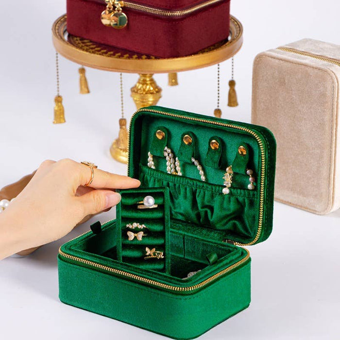 Double-Deck Plush Velvet Jewelry Box for Women Men Girls