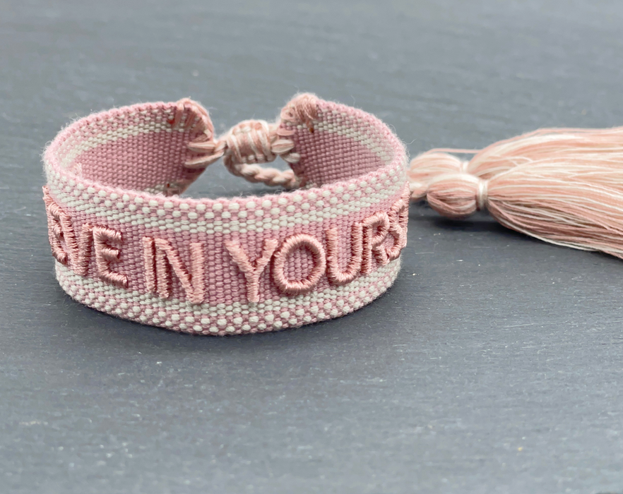 BELIEVE IN YOURSELF statement bracelet woven, embroidered