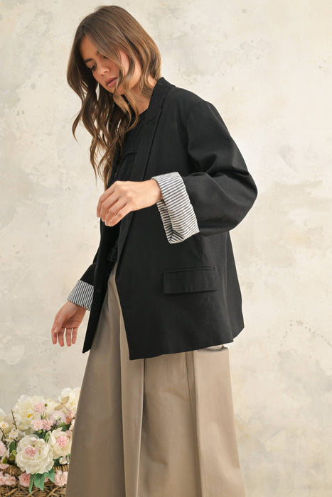 RAYON BLAZER WITH CONTRAST SLEEVE CUFF