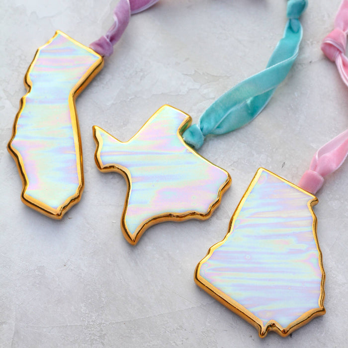Handmade Porcelain California Ornaments- Iridescent