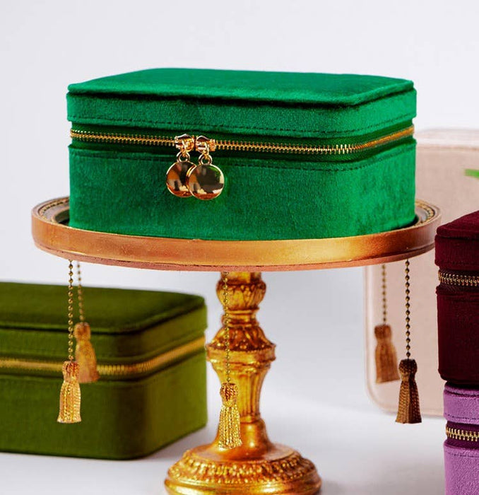 Double-Deck Plush Velvet Jewelry Box for Women Men Girls