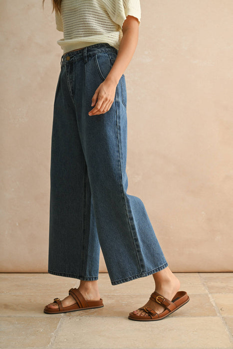 MINI PLEAT FRONT RELAXED DENIM PANTS