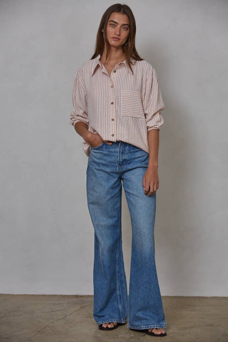 L5611 | Woven Cotton Collar Neck Button Front Long Sleeve