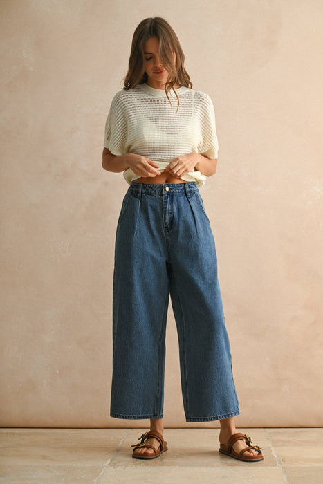 MINI PLEAT FRONT RELAXED DENIM PANTS
