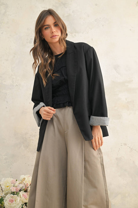 RAYON BLAZER WITH CONTRAST SLEEVE CUFF