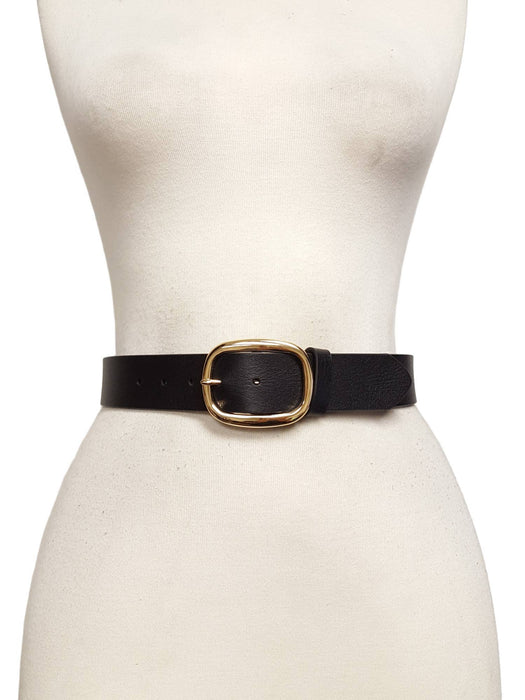 Genuine leather belt w. Casual Gold Buckle