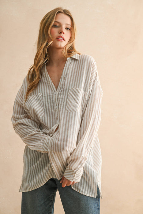 STRIPED BUTTON DOWN SHIRT