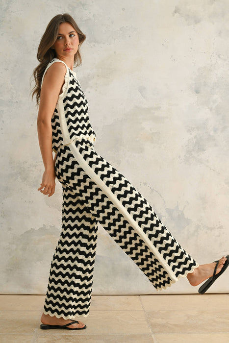 P4422ST   COLOR COMBO CROCHET KNITTED PANTS