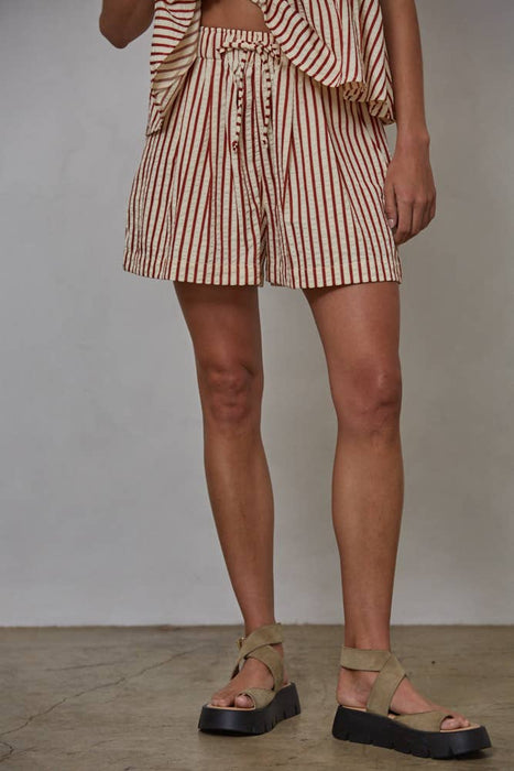 L8095 | Woven Polyester Viscose Cotton Striped Shorts