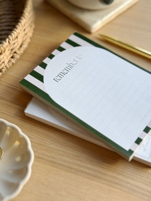 A6 Lined Memo Notepad with Green & Pink Stripe