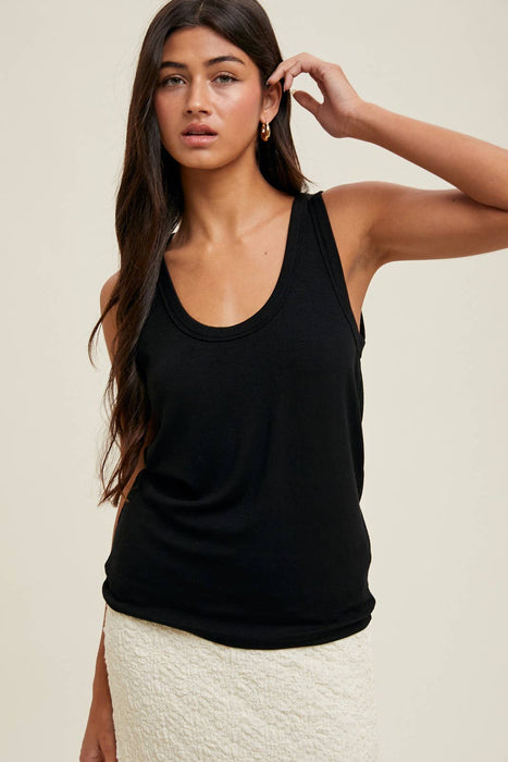 BASIC SCOOP NECK RIBBED KNIT TANK