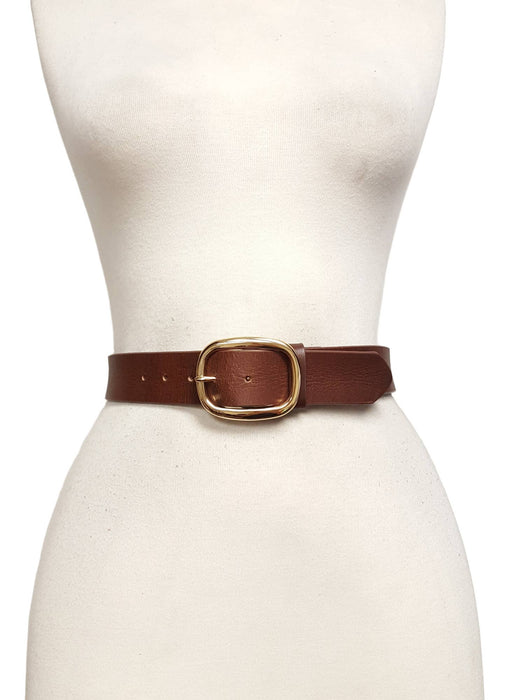 Genuine leather belt w. Casual Gold Buckle