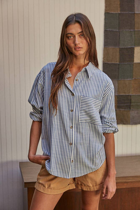 L5611 | Woven Cotton Collar Neck Button Front Long Sleeve