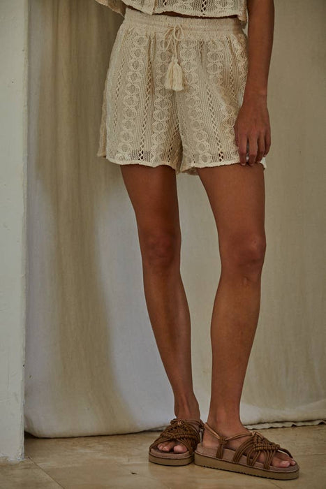 Woven Cotton Linen Crochet Shorts