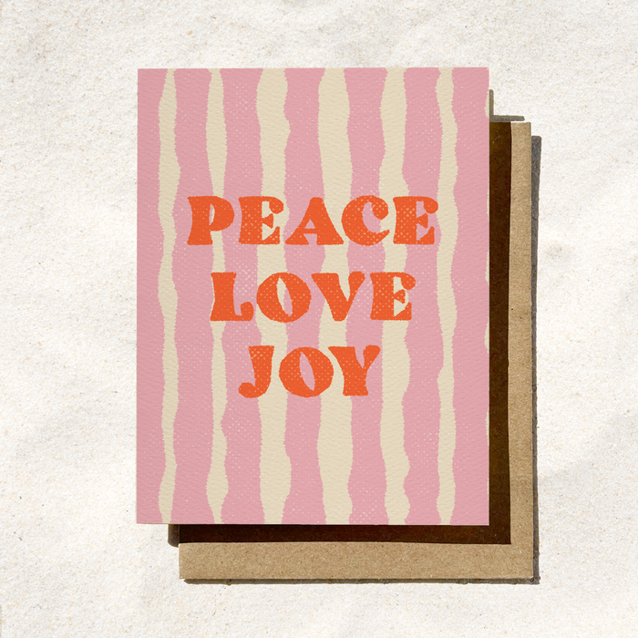 Peace Love Joy Pink Stripe Card | Seasonal Holiday Card | Pinkmas