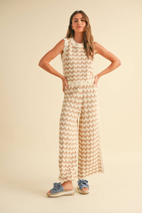 P4422ST   COLOR COMBO CROCHET KNITTED PANTS