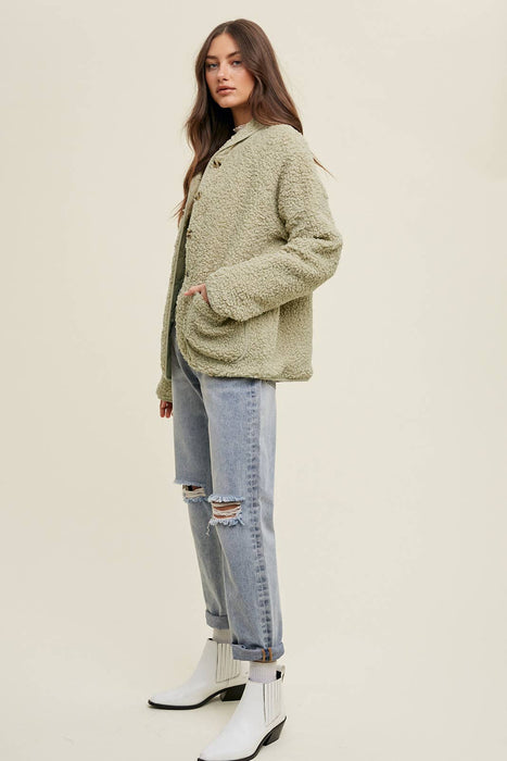 SHERPA BUTTON UP JACKET WITH PIPING DETAIL