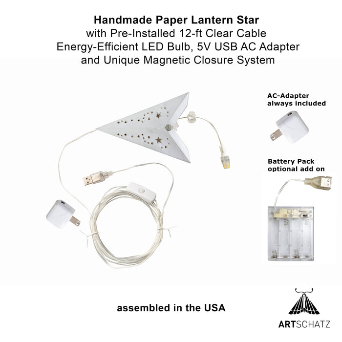 Twinkle Star ~ 7 Point 9" White Paper Star Lantern Light