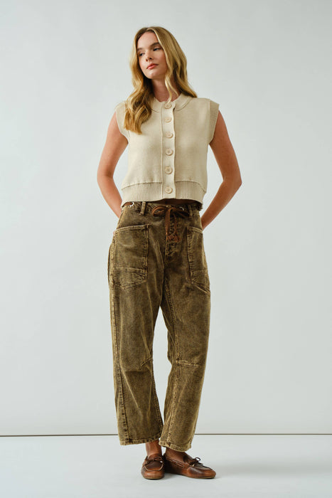 BARREL CORDUROY PANTS WITH EYELET WAIST