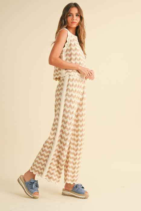 P4422ST   COLOR COMBO CROCHET KNITTED PANTS