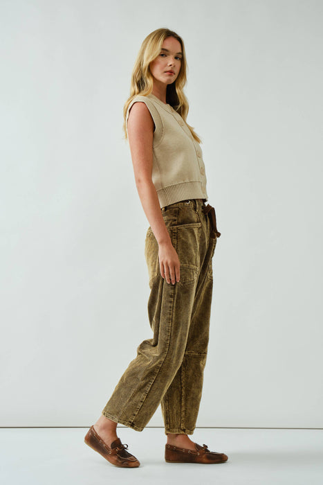 BARREL CORDUROY PANTS WITH EYELET WAIST