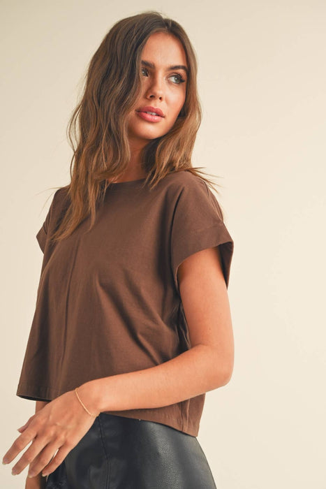 ROUND NECK CUFFED SLEEVE TOP