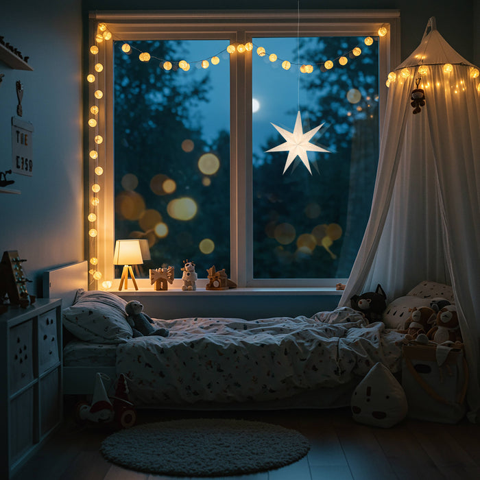 Twinkle Star ~ 7 Point 9" White Paper Star Lantern Light