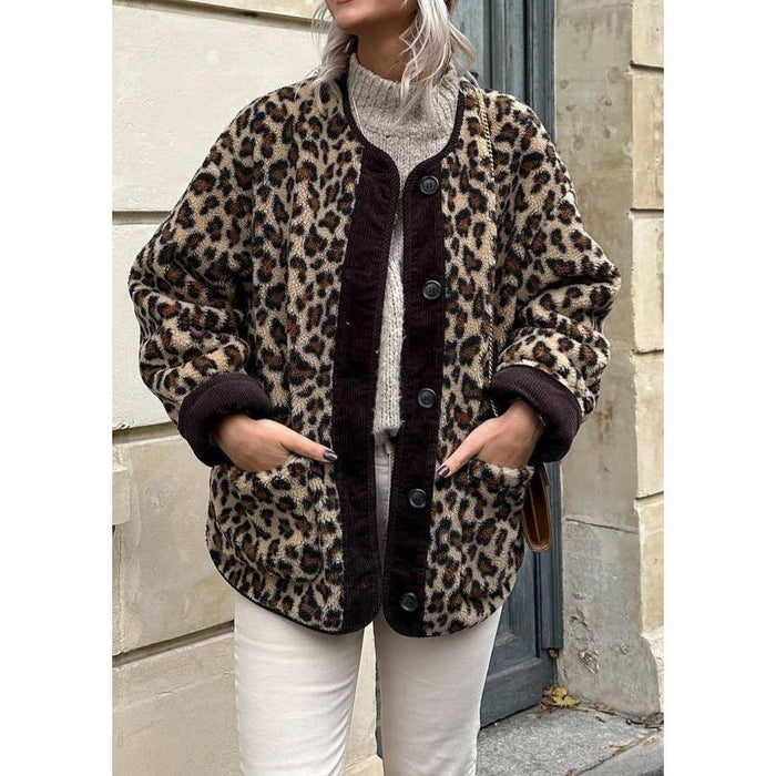 FLEECE LEOPARD SHACKET WITH POCKETS