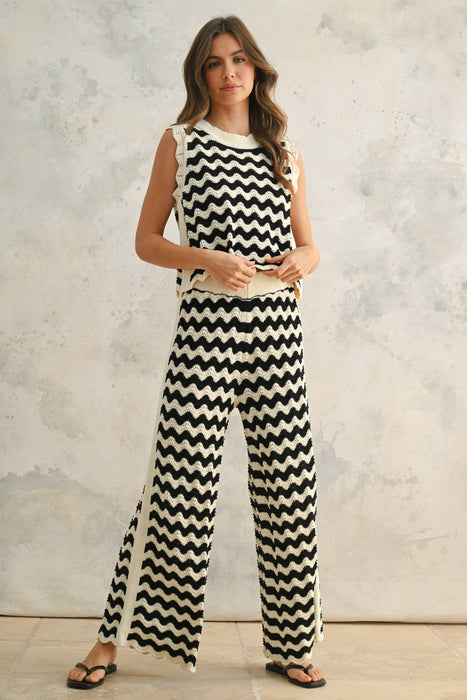 P4422ST   COLOR COMBO CROCHET KNITTED PANTS