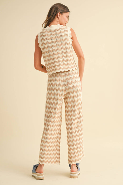 P4422ST   COLOR COMBO CROCHET KNITTED PANTS