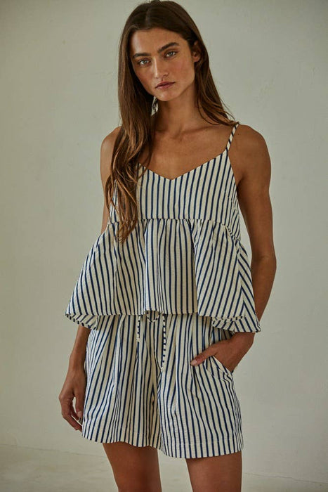 L8095 | Woven Polyester Viscose Cotton Striped Shorts