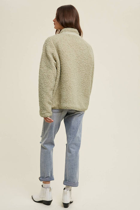 SHERPA BUTTON UP JACKET WITH PIPING DETAIL