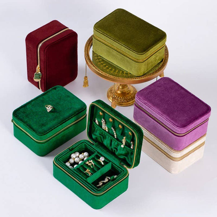 Double-Deck Plush Velvet Jewelry Box for Women Men Girls