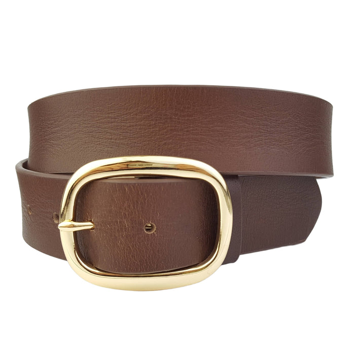 Genuine leather belt w. Casual Gold Buckle