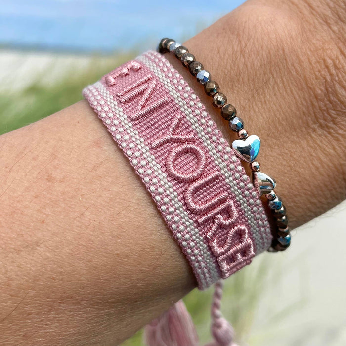 BELIEVE IN YOURSELF statement bracelet woven, embroidered