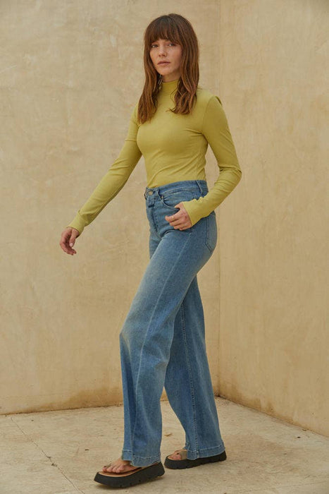 Knit Ribbed Long Sleeve Mock Neck Top