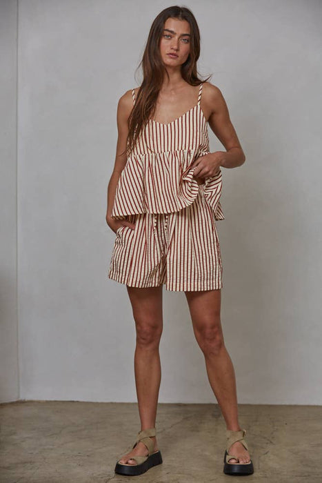 L8095 | Woven Polyester Viscose Cotton Striped Shorts