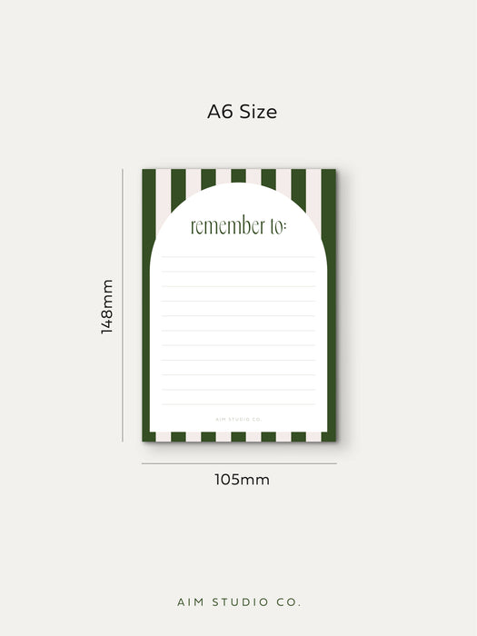 A6 Lined Memo Notepad with Green & Pink Stripe