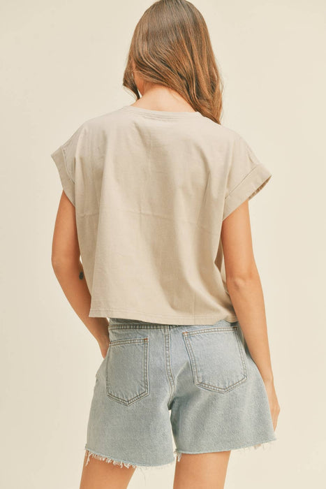 ROUND NECK CUFFED SLEEVE TOP