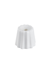 Small candle holder in the shape of a traditional French dessert canelé in a matte white finish.