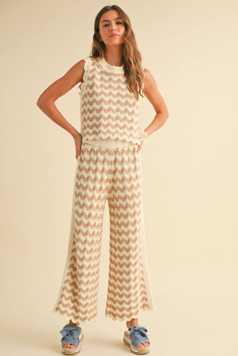 P4422ST   COLOR COMBO CROCHET KNITTED PANTS