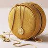 Mustard Yellow Velvet round Jewelry Case with zipper.