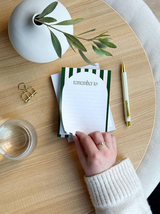 A6 Lined Memo Notepad with Green & Pink Stripe