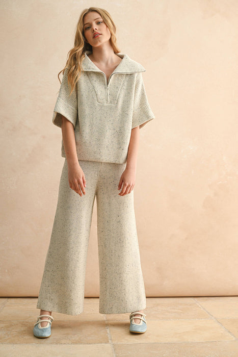 HALF ZIP SHORT SLEEVE KNITTED TOP